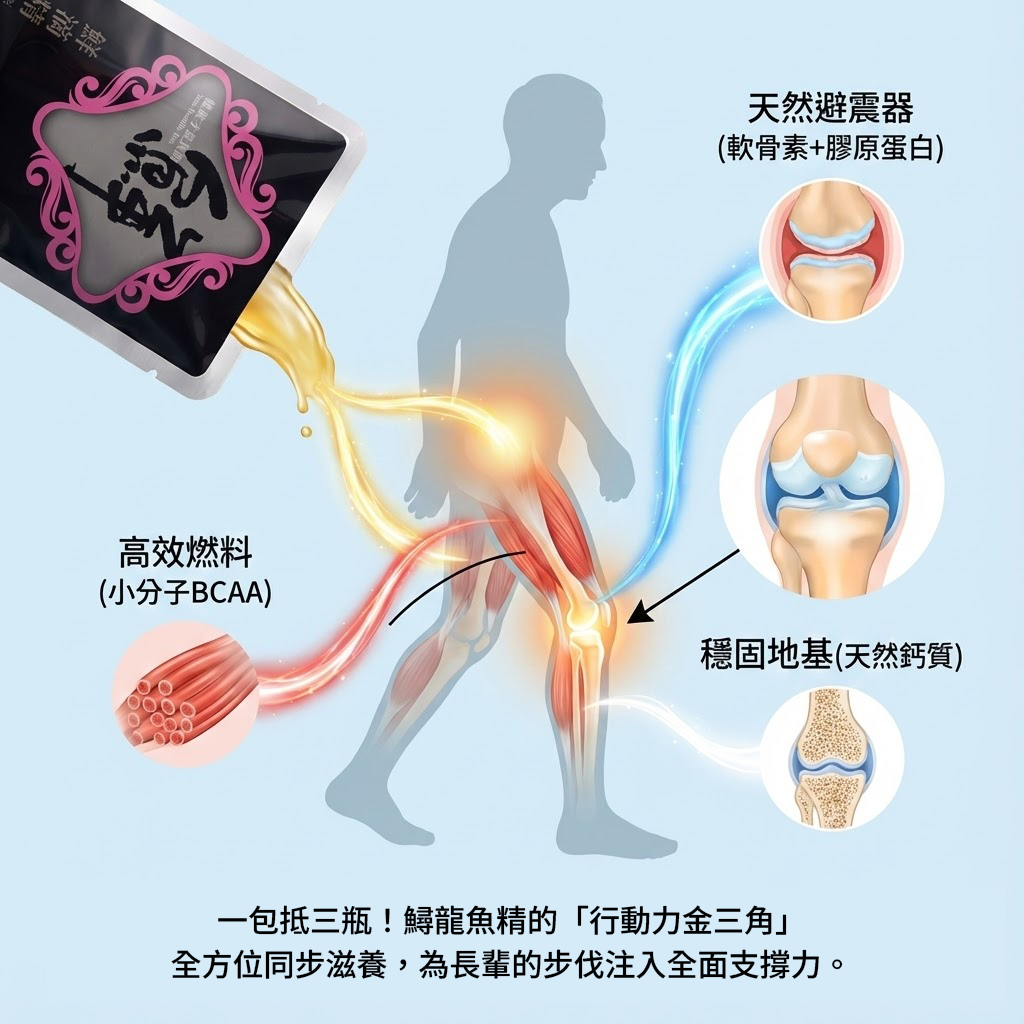 鱘龍魚精的「行動力金三角」作用機制。